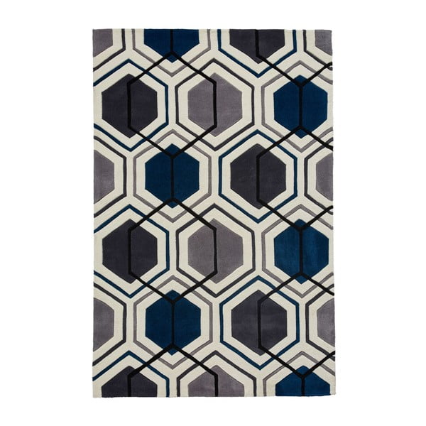 Sivomodrý ručne tuftovaný koberec Think Rugs Hong Kong Hexagon Grey &Navy, 90 × 150 cm