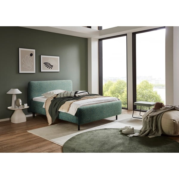 Tmavozelená čalúnená dvojlôžková posteľ bez roštu 160x200 cm Primo – Meise Möbel-image-1