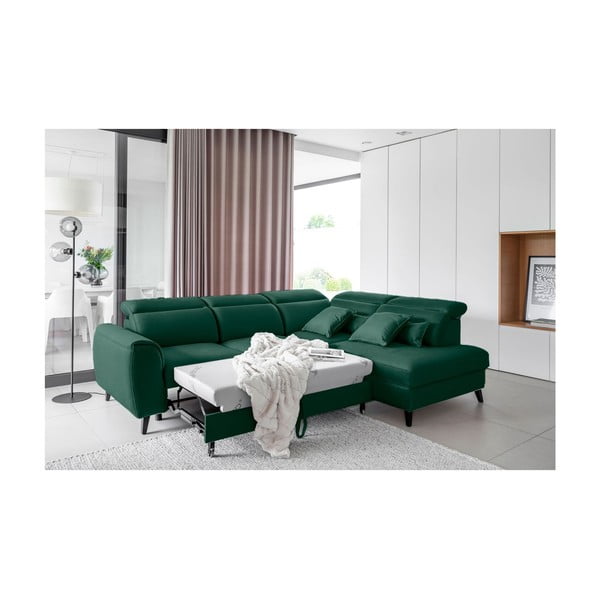 Zelená zamatová rozkladacia/s úložným priestorom rohová pohovka (pravý roh/do L) Noble – ELTAP-image-4