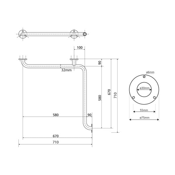 Nástenné oceľové madlo do kúpeľne 71 cm Handicap – Sapho-image-3