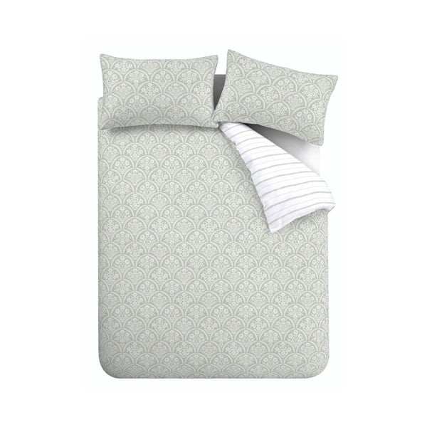 Bielo-zelené predĺžené obliečky na dvojlôžko z bavlneného perkálu 230x220 cm Scallop Floral – Bianca