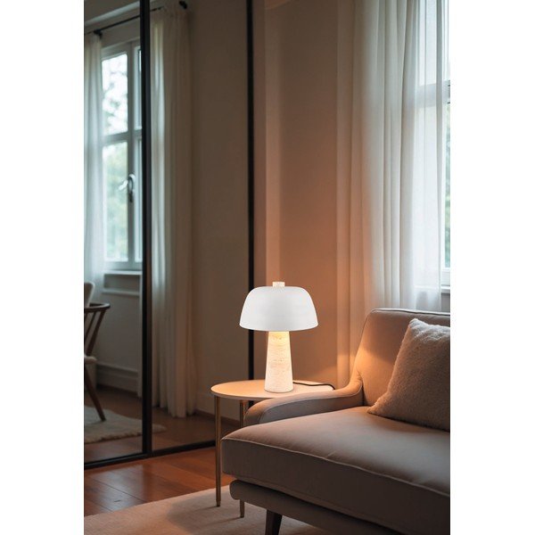 Biela/béžová stolová lampa s kovovým tienidlom (výška  41 cm) Timba – Trio Select-image-1