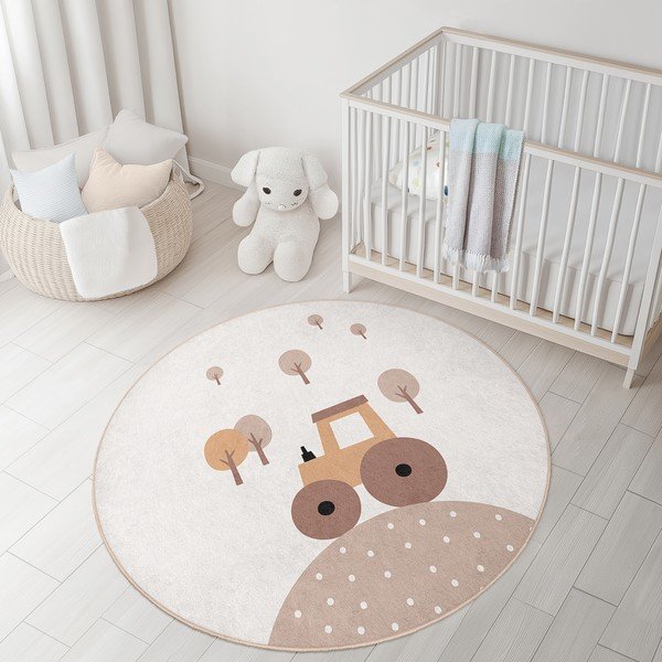 Béžový prateľný detský koberec ø120 cm Tractor World – Mila Home-image-2