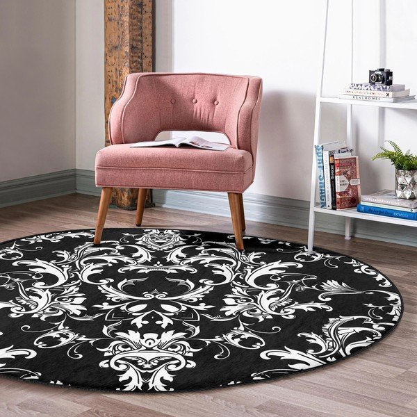 Čierno-biely prateľný okrúhly koberec vhodný pre robotické vysávače ø 80 cm Comfort – Mila Home-image-1