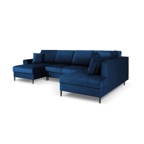 Modrá zamatová rozkladacia/s úložným priestorom rohová pohovka (pravý roh/do "U") Kyoto – Cosmopolitan Design-image-3