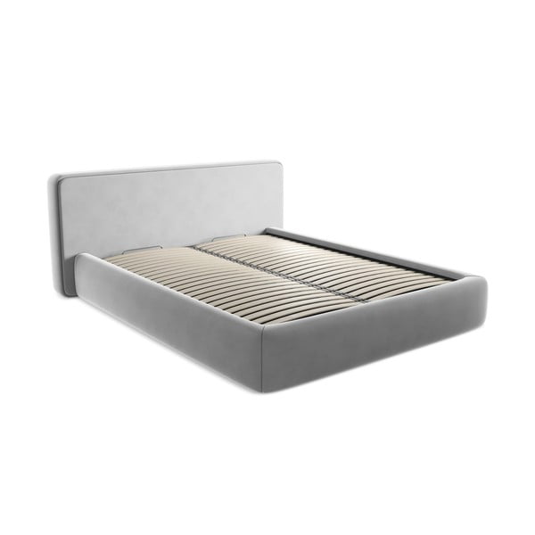Sivá čalúnená dvojlôžková posteľ s úložným priestorom s roštom 160x200 cm Kiana – Makamii