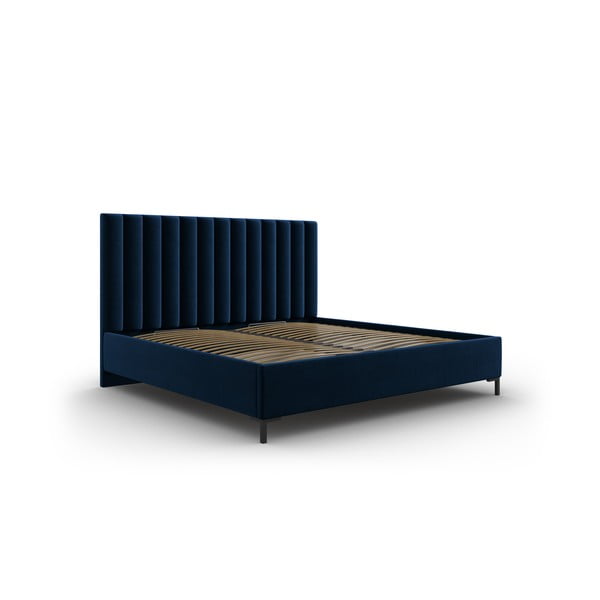 Tmavomodrá čalúnená dvojlôžková posteľ s úložným priestorom s roštom 200x200 cm Casey – Mazzini Beds