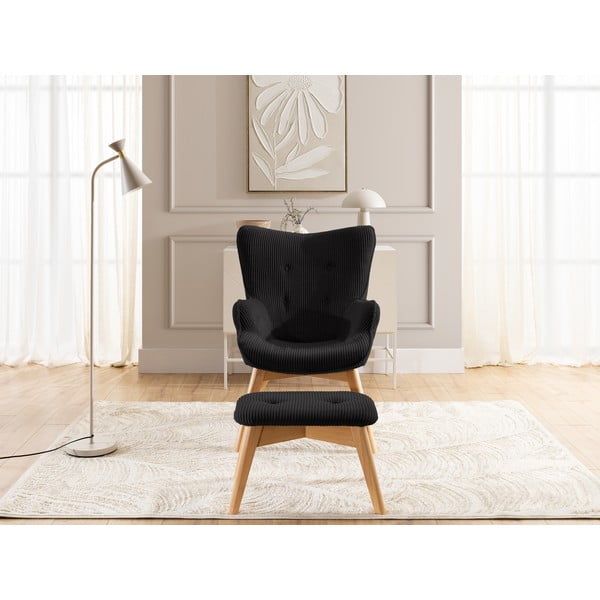 Čierne menčestrové kreslo s podnožkou Niko – Ropez-image-1