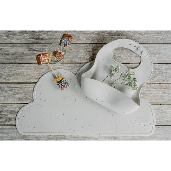 Biely silikónový podbradník s vreckom Kindsgut Bib Confetti-image-1