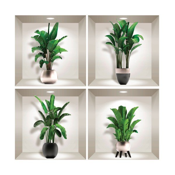 Sada 4 3D samolepiek na stenu Ambiance Exotic Palm Leavs-image-1