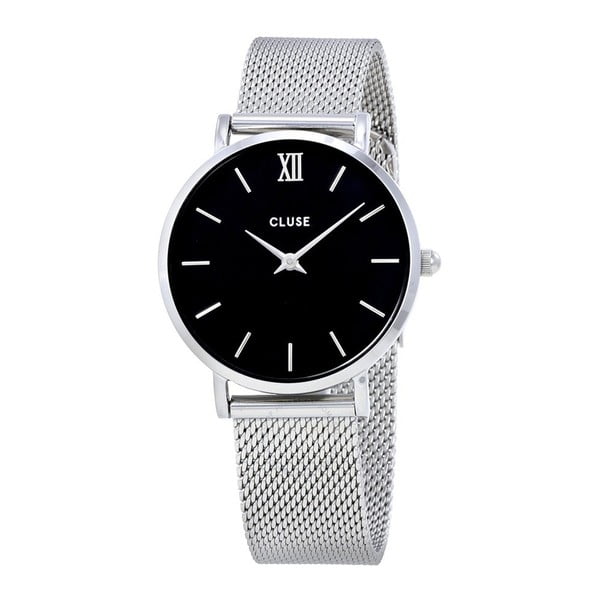Dámske hodinky s kovovým remienkom a čiernym ciferníkom Cluse Minuit