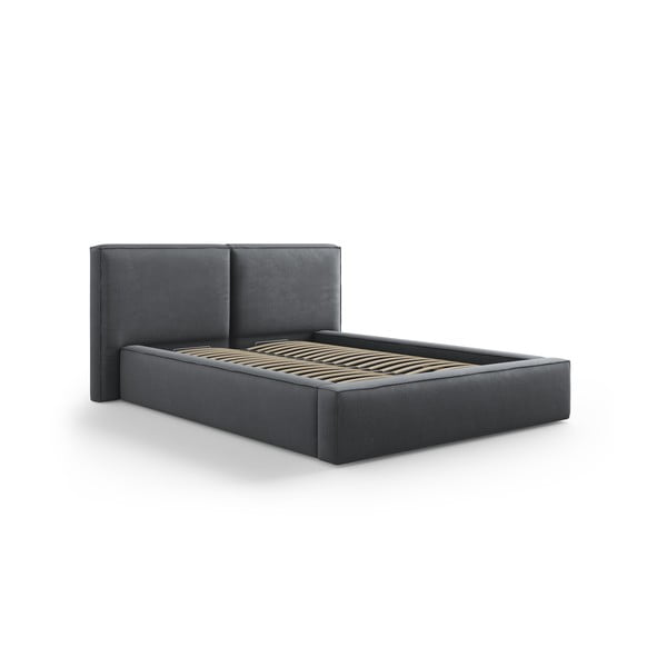 Tmavosivá čalúnená dvojlôžková posteľ s úložným priestorom a roštom 140x200 cm Arendal – Cosmopolitan Design