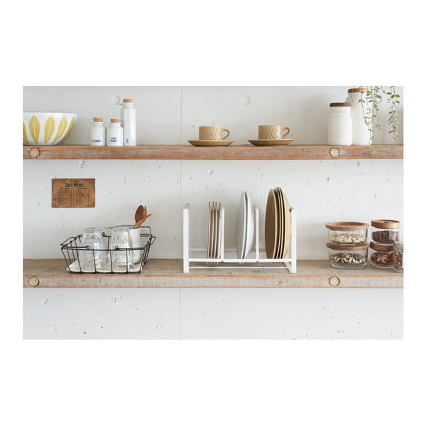 Biely stojan na taniere s detailom z bukového dreva YAMAZAKI Tosca-image-2