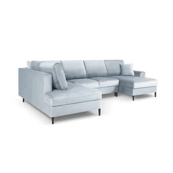 Svetlomodrá zamatová rozkladacia/s úložným priestorom rohová pohovka (ľavý roh/do "U") Kyoto – Cosmopolitan Design-image-3