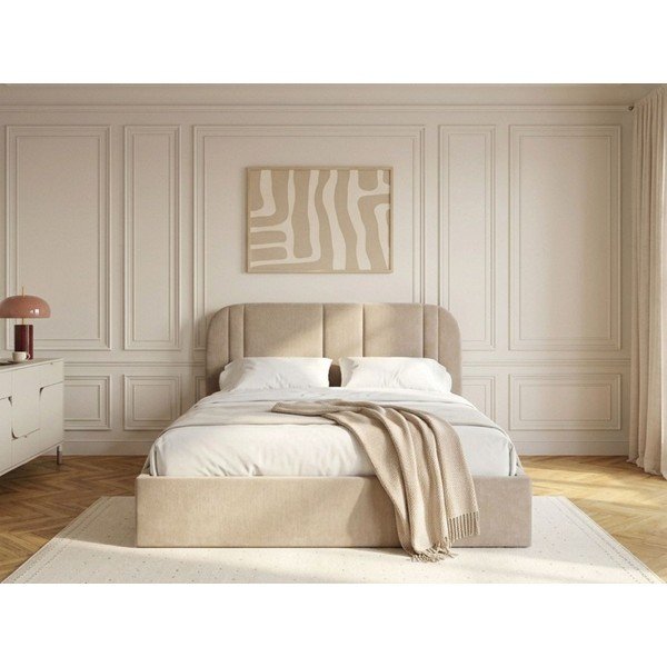 Béžová čalúnená dvojlôžková posteľ s úložným priestorom s roštom 160x200 cm Sidney – Bobochic Paris-image-2