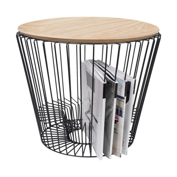 Odkladací stolík z kovu v dekore svetlého dreva HARTÔ, Ø 50 cm