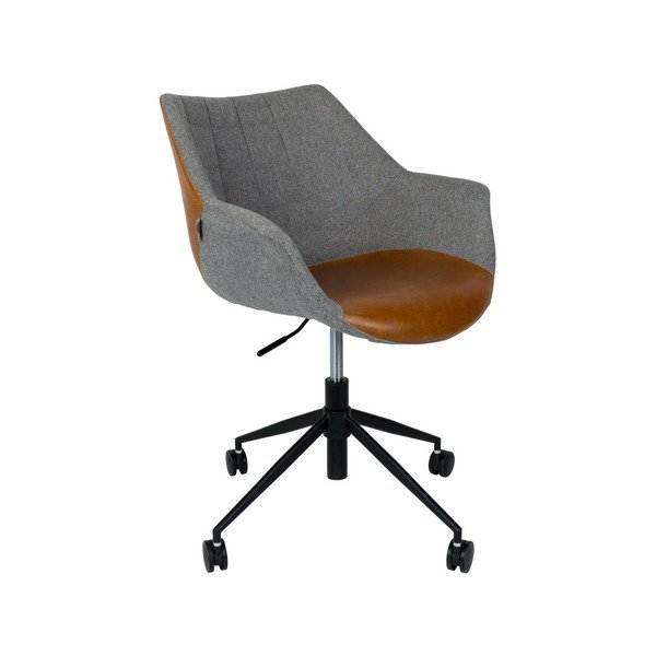 Sivá kancelárska stolička s hnedým detailom Zuiver Doulton-image-4