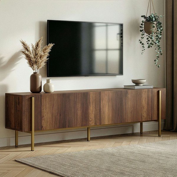 TV stolík v dekore orecha v tmavo prírodnej farbe 180x45x30 cm Nexus – Kalune Design-image-1