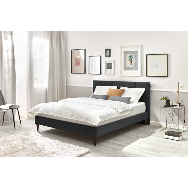 Tmavosivá zamatová dvojlôžková posteľ Bobochic Paris Vivara Dark, 160 x 200 cm-image-3