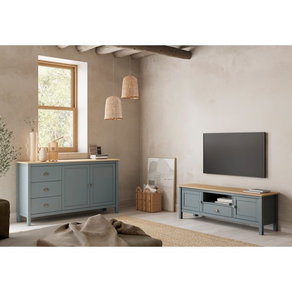 TV stolík sivozelený z borovicového dreva 158x53x40 cm Misti – Marckeric-image-1