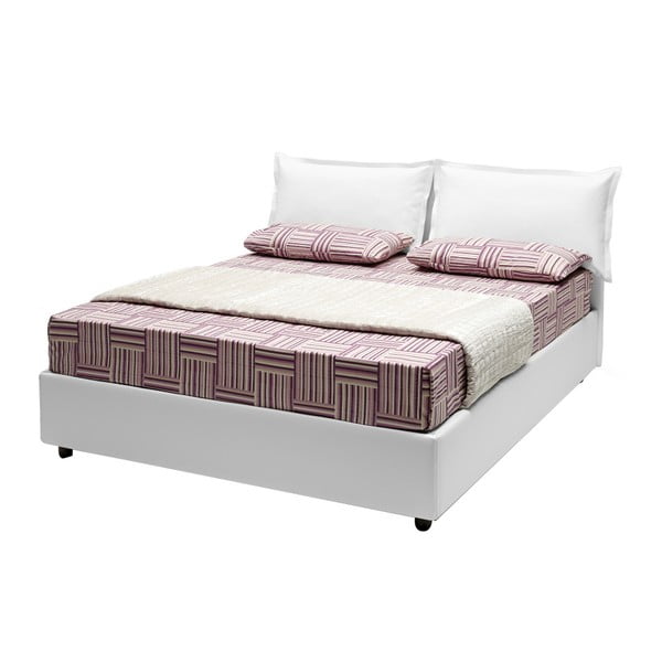 Biela dvojlôžková posteľ s úložným priestorom, matracom a poťahom z koženky 13Casa Rose, 160 x 200 cm