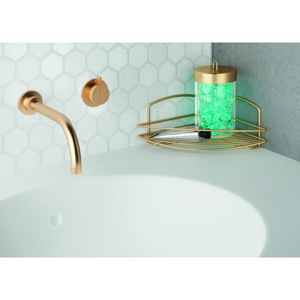 Rohová oceľová kúpeľňová polička v zlatej farbe Onda – Metaltex-image-1