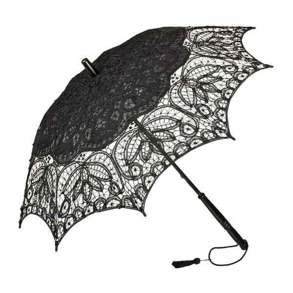 Čierny dáždnik s rúčkou Von Lilienfeld Lace Vivienne, ø 75 cm