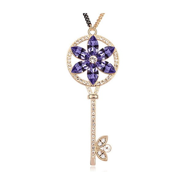 Pozlatený náhrdelník s fialovými krištáľmi Swarovski Elements Meadow Key