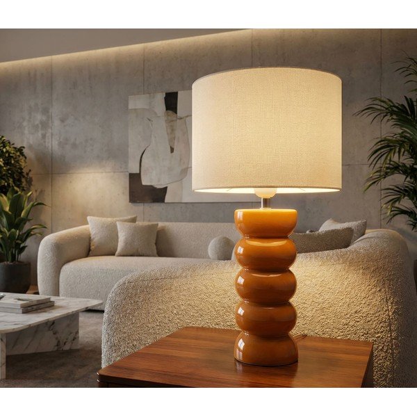 Keramická stolová lampa v horčicovej farbe/biela s textilným tienidlom (výška  46 cm) Torr – Mauro Ferretti-image-1