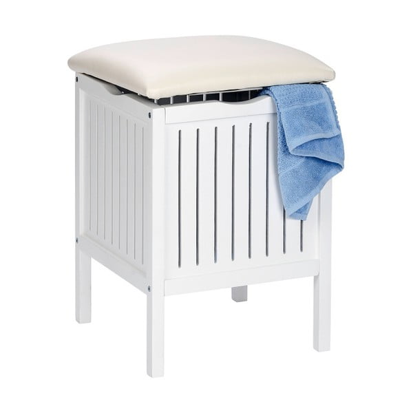 Biela drevená stolička do kúpeľne s úložným priestorom Wenko Oslo-image-2