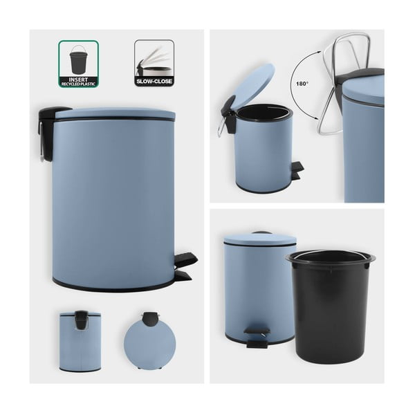 Svetlomodrý nášľapný oceľový odpadkový kôš 3 l Adelar – Spirella-image-2