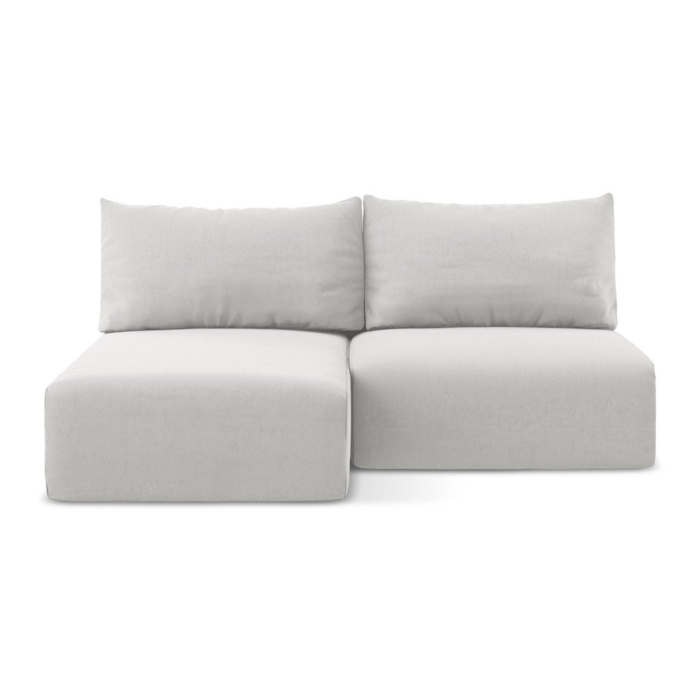 Svetlosivá zamatová rozkladacia/s úložným priestorom rohová pohovka (ľavý roh/s leňoškou) Kalena – Makamii