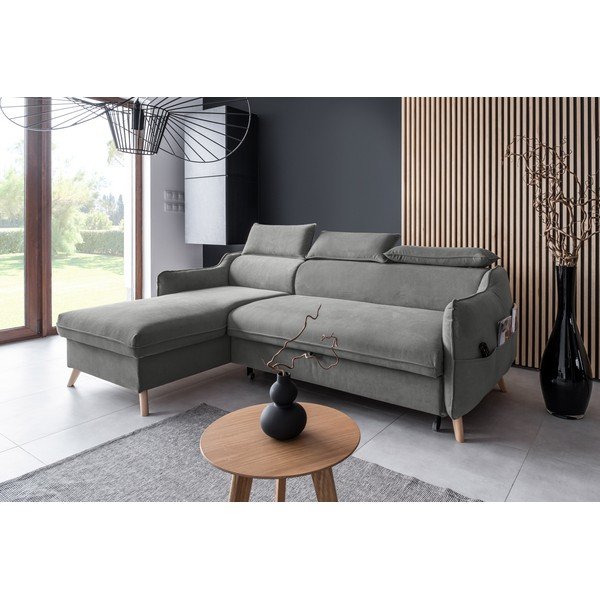 Svetlosivá zamatová rozkladacia rohová pohovka (ľavý roh) Sweet Harmony – Miuform-image-3