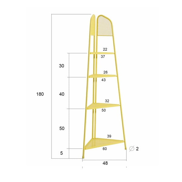 Žltá kovová rohová polica na balkón Garden Pleasure MWH, výška 180 cm-image-1