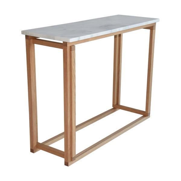 Biely mramorový konferenčný stolík s podnožou z dubového dreva RGE Accent, šírka 100 cm