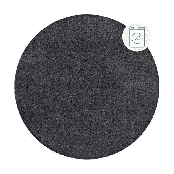 Tmavosivý umývateľný okrúhly koberec z recyklovaných vlákien 133x133 cm Fluffy – Flair Rugs