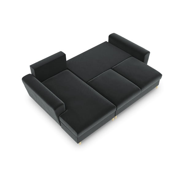 Tmavosivá zamatová rozkladacia/s úložným priestorom rohová pohovka (ľavý roh/s leňoškou) Kyoto – Cosmopolitan Design-image-2