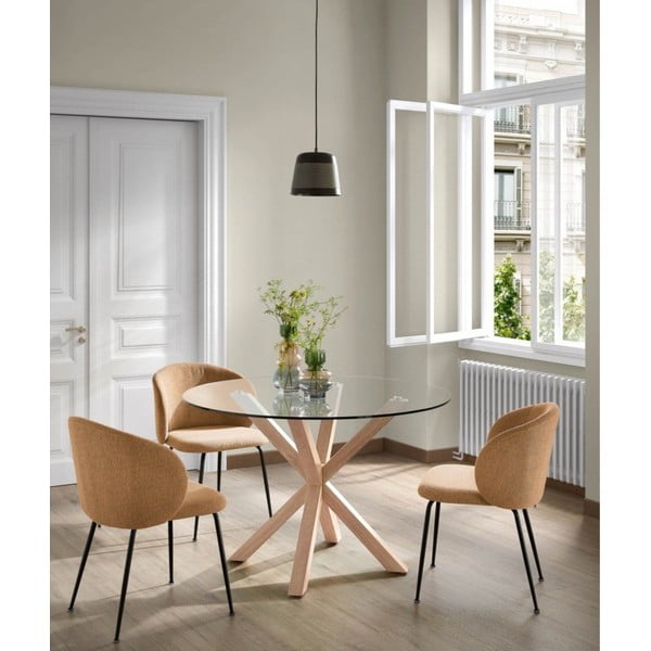 Čalúnené jedálenské kreslo v horčicovej farbe Minna – Kave Home-image-1