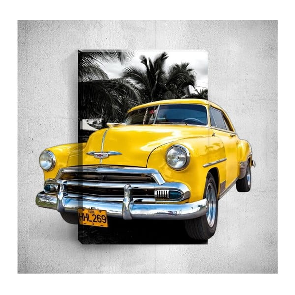 Nástenný 3D obraz Mosticx Yellow Retro Car, 40 × 60 cm