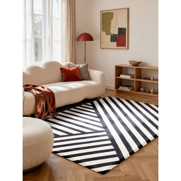 Čierno-biely ručne tkaný vlnený koberec 200x290 cm Stryve Noir – Elle Decoration-image-1