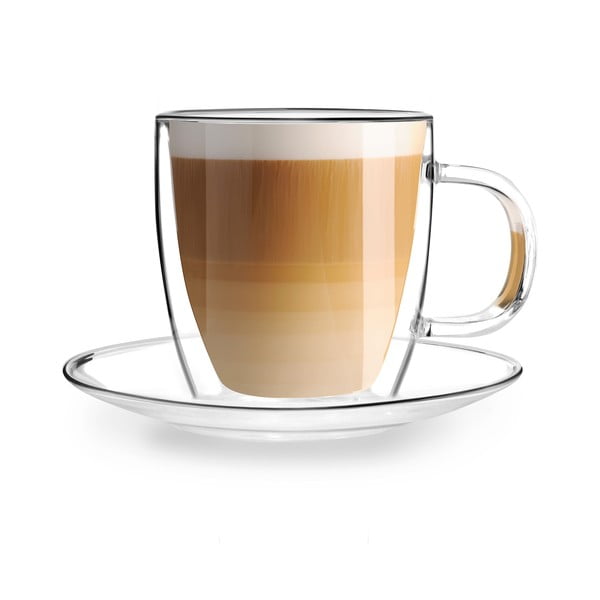 Súprava 2 dvojstenných sklenených šálkov s tanierikom Vialli Design, 250 ml-image-3