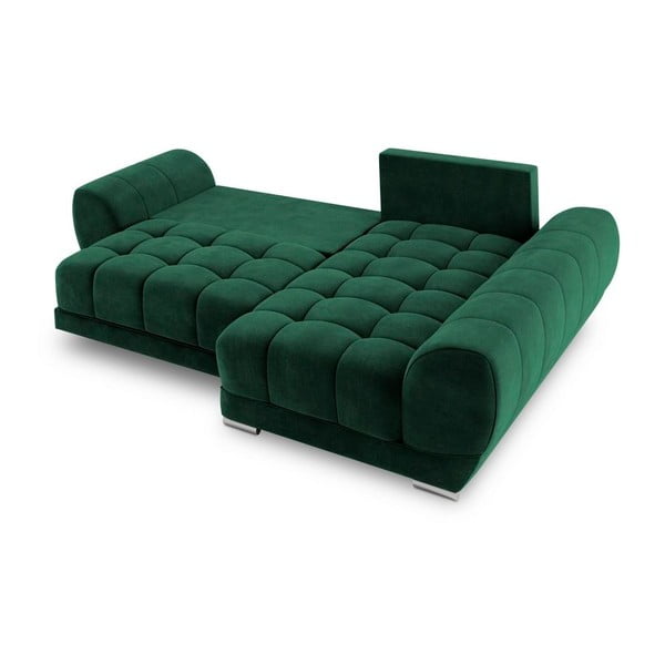 Tmavozelená rozkladacia rohová pohovka so zamatovým poťahom Windsor & Co Sofas Nuage, pravý roh-image-4