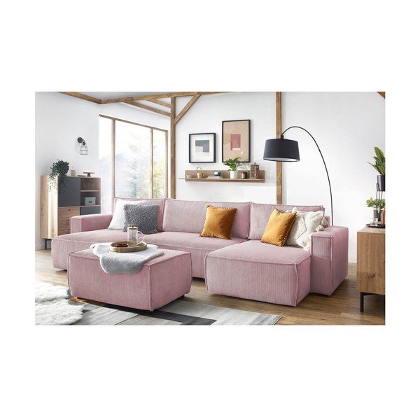 Svetloružový menčestrový taburet Nihad – Bobochic Paris-image-4