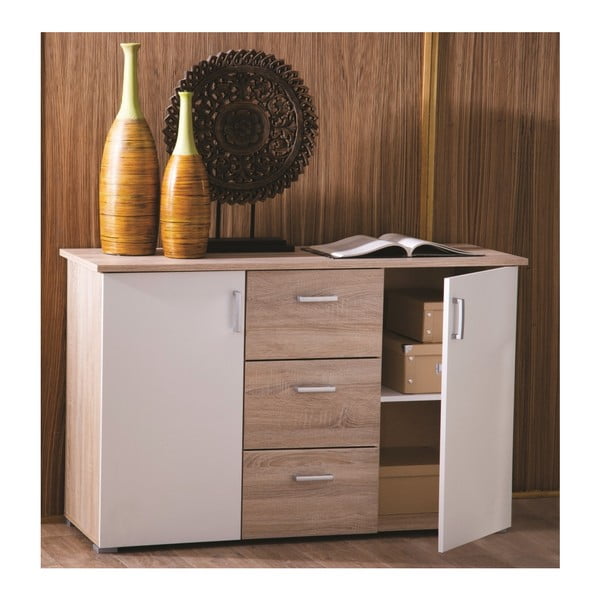 Dvojdverová komoda s 3 zásuvkami v dekore dreva 13Casa Function-image-3