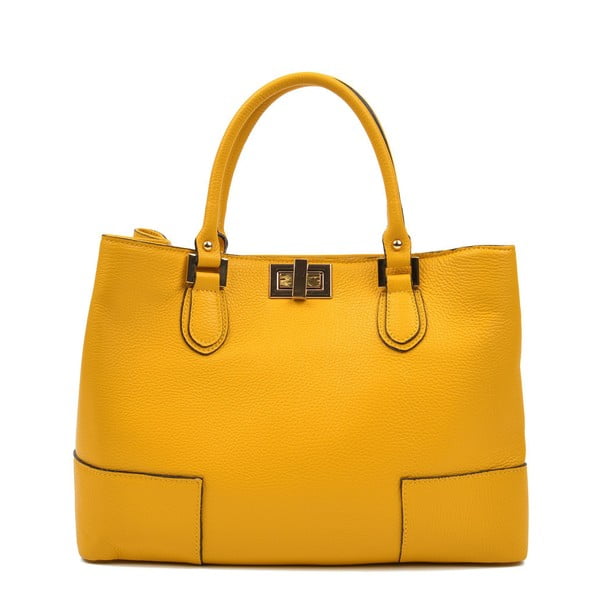 Žltá kožená kabelka Anna Luchini, 26.5 x 38 cm