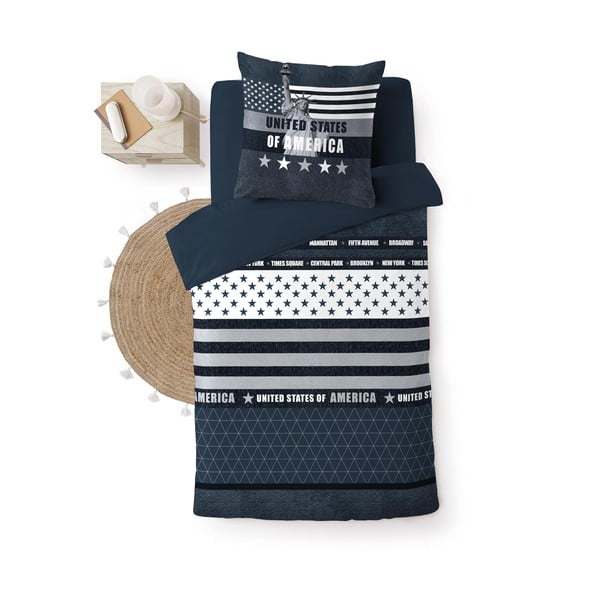 Tmavomodré bavlnené obliečky na jednolôžko 140x200 cm States – douceur d'intérieur