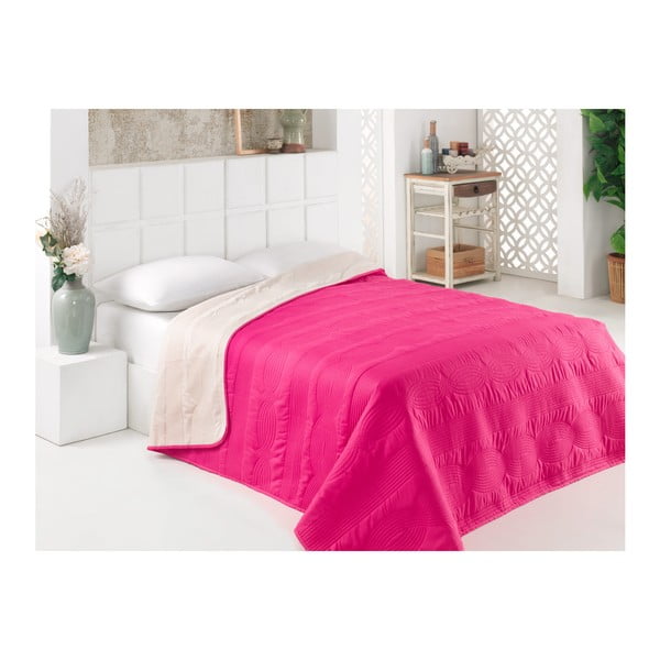 Ružovo-biely obojstranný pléd na posteľ z mikrovlákna, 160 × 220 cm