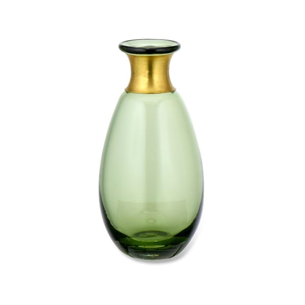 Zelená sklenená váza Nkuku Miza, výška 14 cm