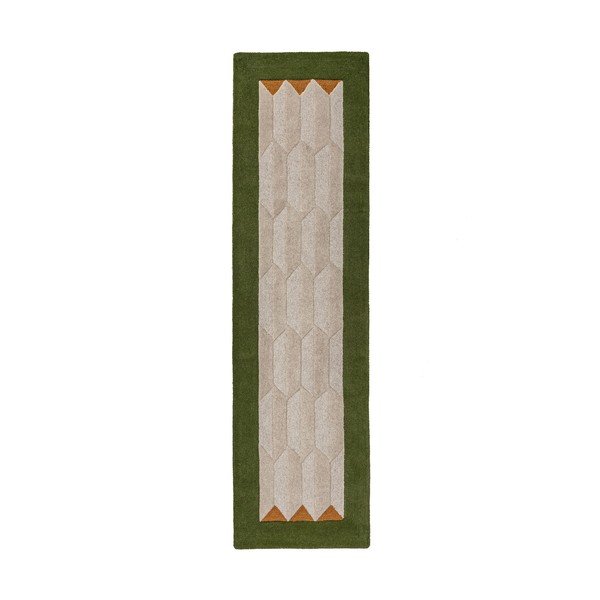Zelený/v prírodnej farbe ručne tkaný vlnený behúň 60x230 cm Apex Border Wool – Flair Rugs