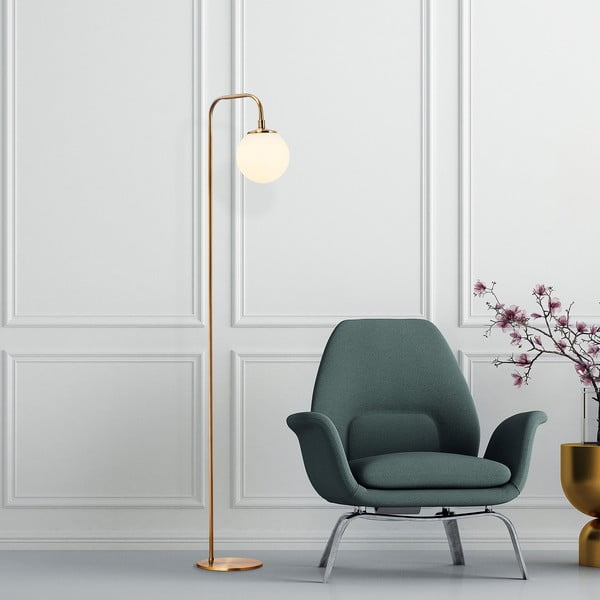 Biela/v mosadznej farbe stojacia lampa so skleneným tienidlom (výška  146 cm) Viran – Opviq lights-image-1